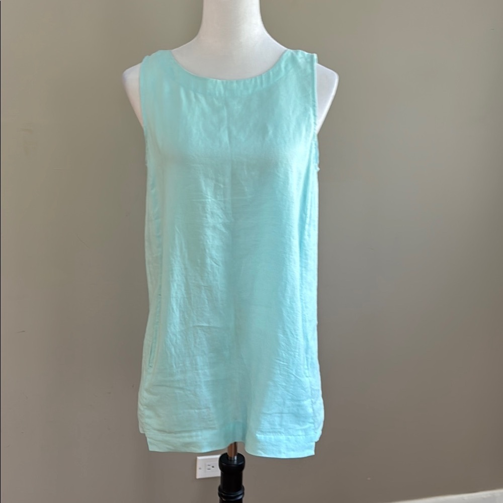 J.Jill‎ 100% Linen Casual Sleeveless Pockets Lightweight Aqua Top Blouse Size XS